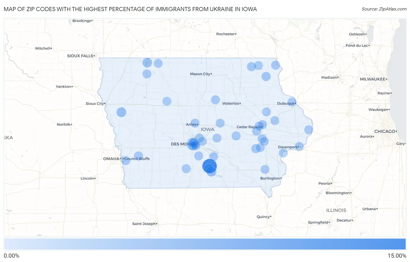 Zip Codes with the Highest Percentage of Immigrants from Ukraine in Iowa Map