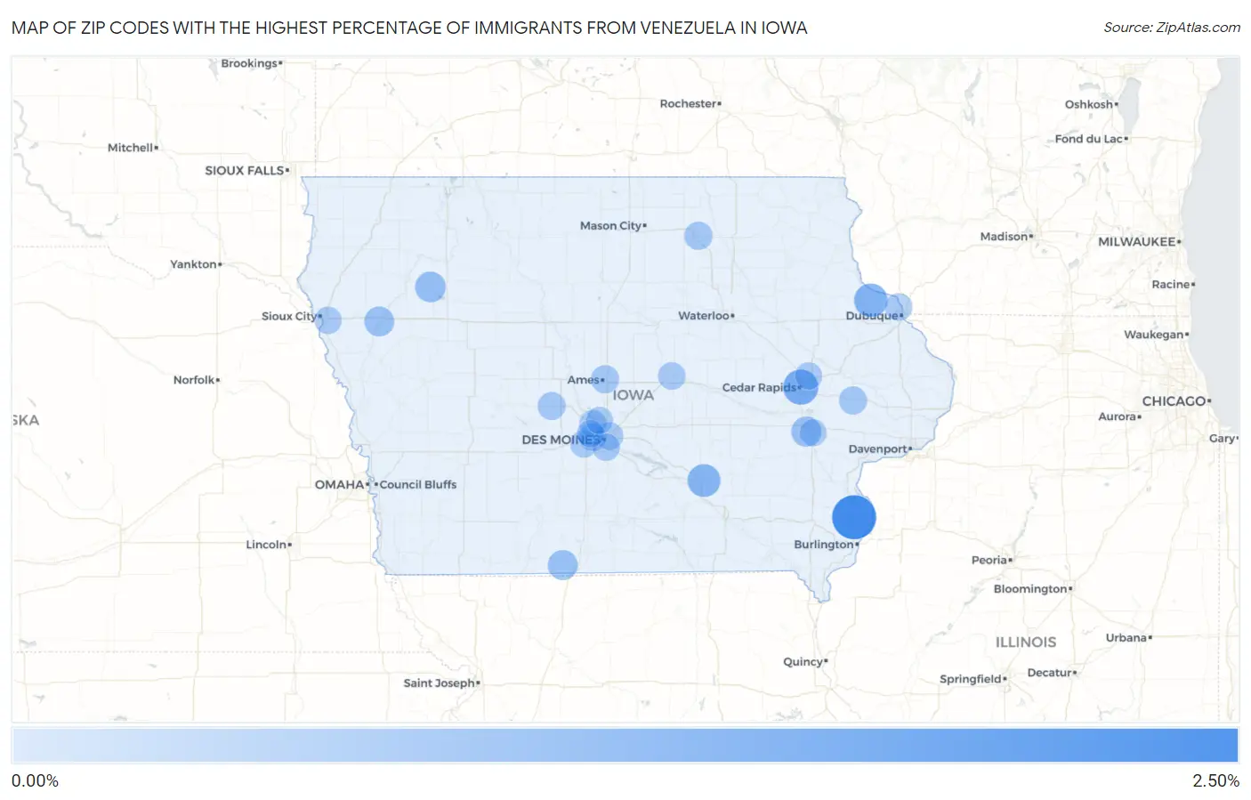 Zip Codes with the Highest Percentage of Immigrants from Venezuela in Iowa Map