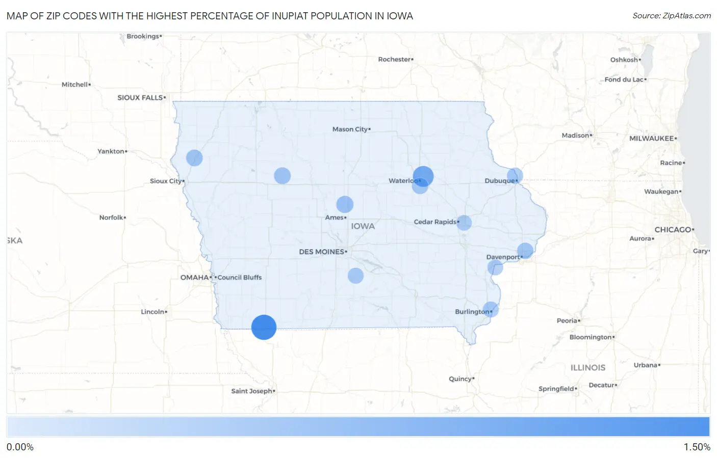 Zip Codes with the Highest Percentage of Inupiat Population in Iowa Map
