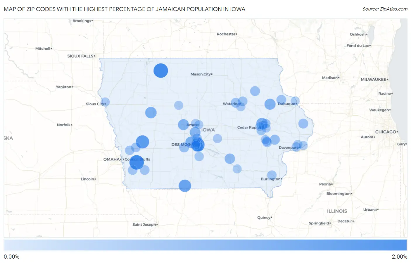 Zip Codes with the Highest Percentage of Jamaican Population in Iowa Map