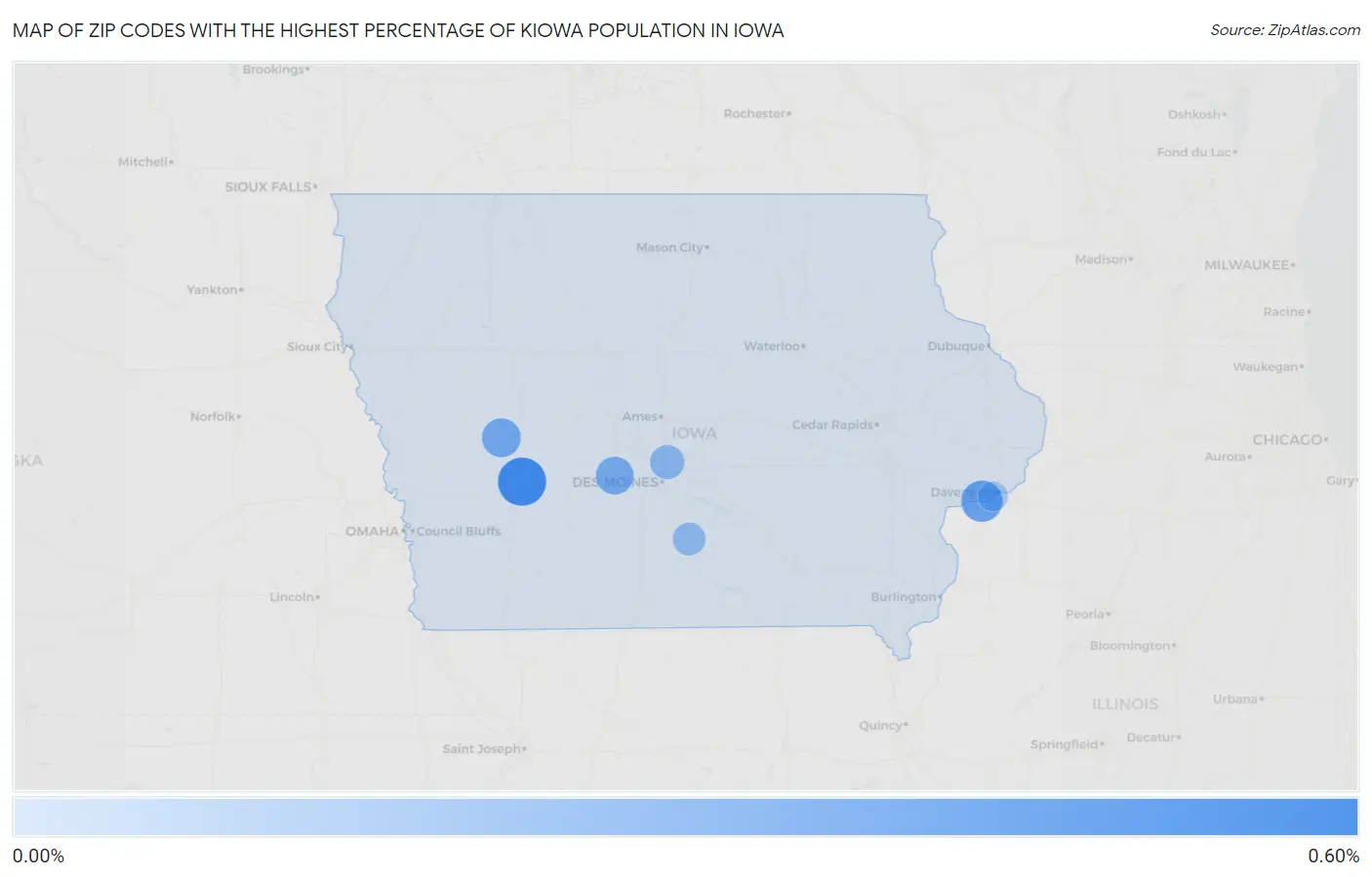 Zip Codes with the Highest Percentage of Kiowa Population in Iowa Map