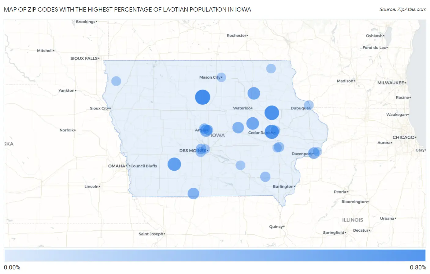 Zip Codes with the Highest Percentage of Laotian Population in Iowa Map