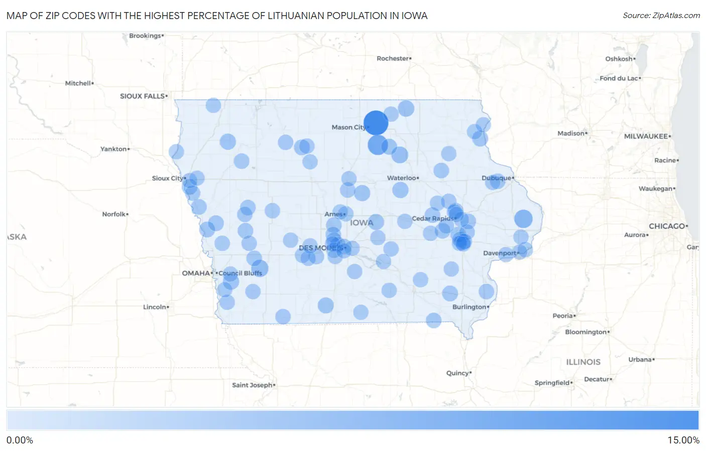 Zip Codes with the Highest Percentage of Lithuanian Population in Iowa Map