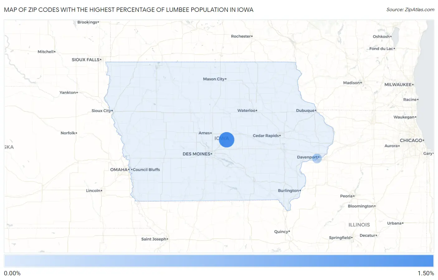 Zip Codes with the Highest Percentage of Lumbee Population in Iowa Map
