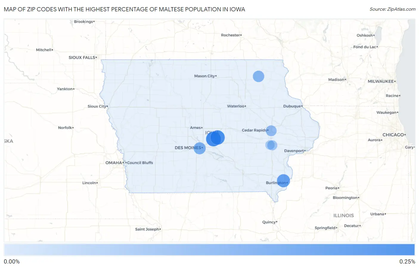 Zip Codes with the Highest Percentage of Maltese Population in Iowa Map