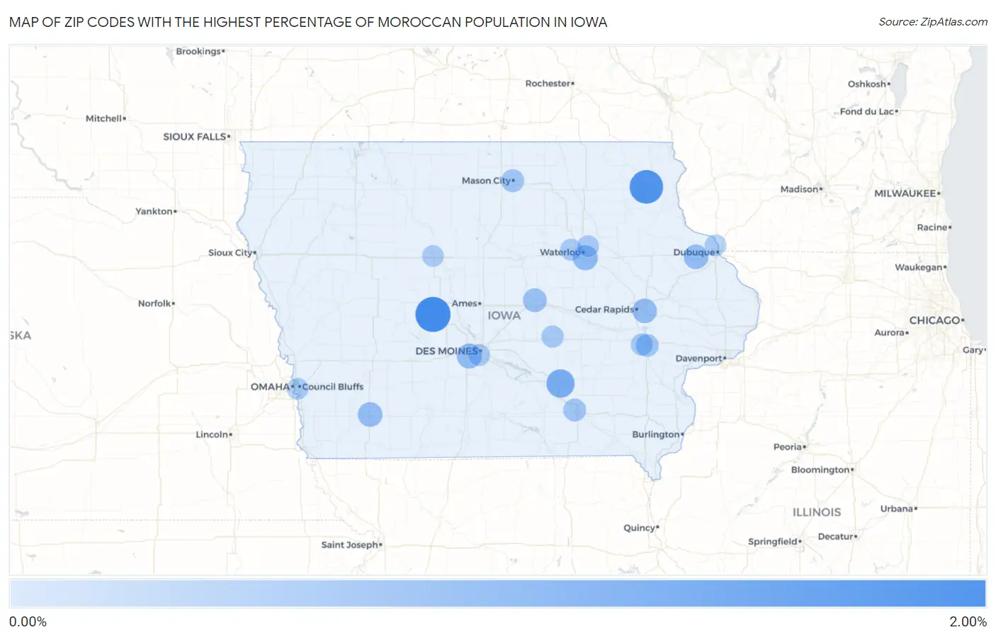 Zip Codes with the Highest Percentage of Moroccan Population in Iowa Map