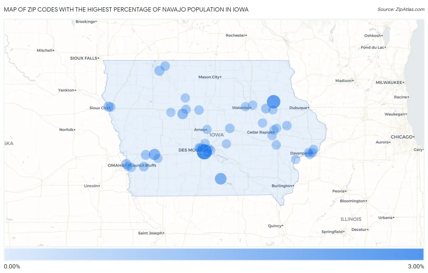 Zip Codes with the Highest Percentage of Navajo Population in Iowa Map