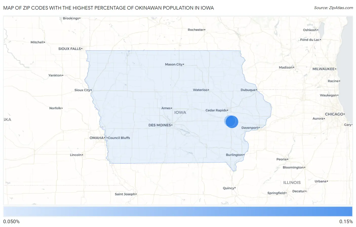 Zip Codes with the Highest Percentage of Okinawan Population in Iowa Map