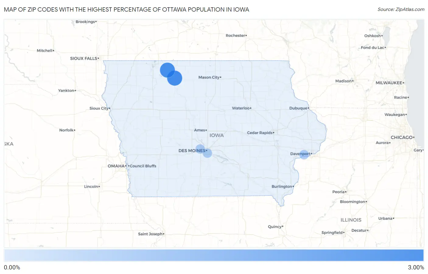 Zip Codes with the Highest Percentage of Ottawa Population in Iowa Map
