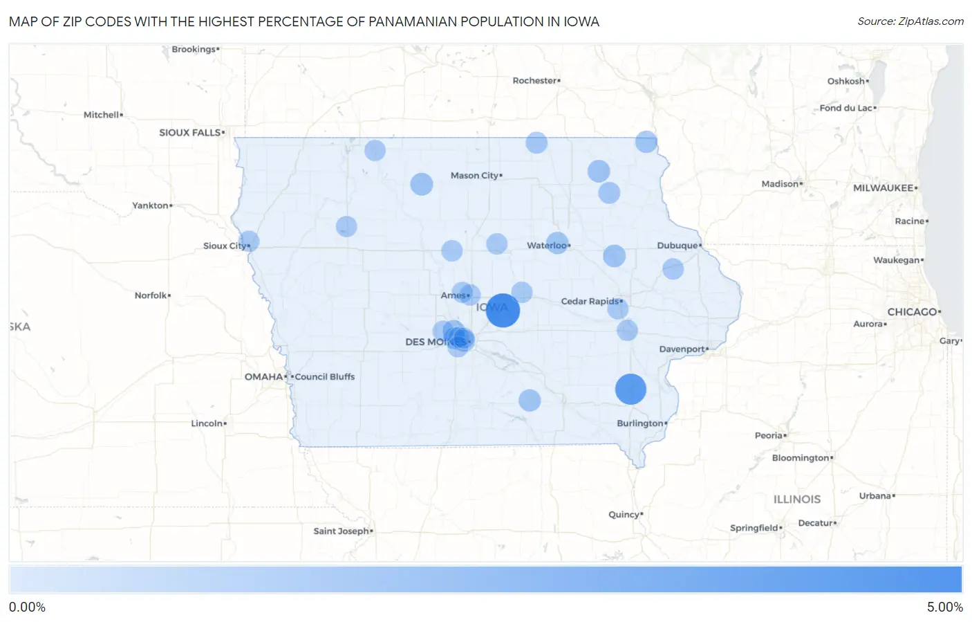 Zip Codes with the Highest Percentage of Panamanian Population in Iowa Map