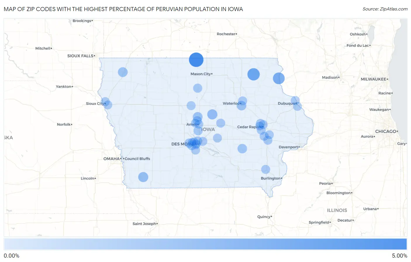 Zip Codes with the Highest Percentage of Peruvian Population in Iowa Map