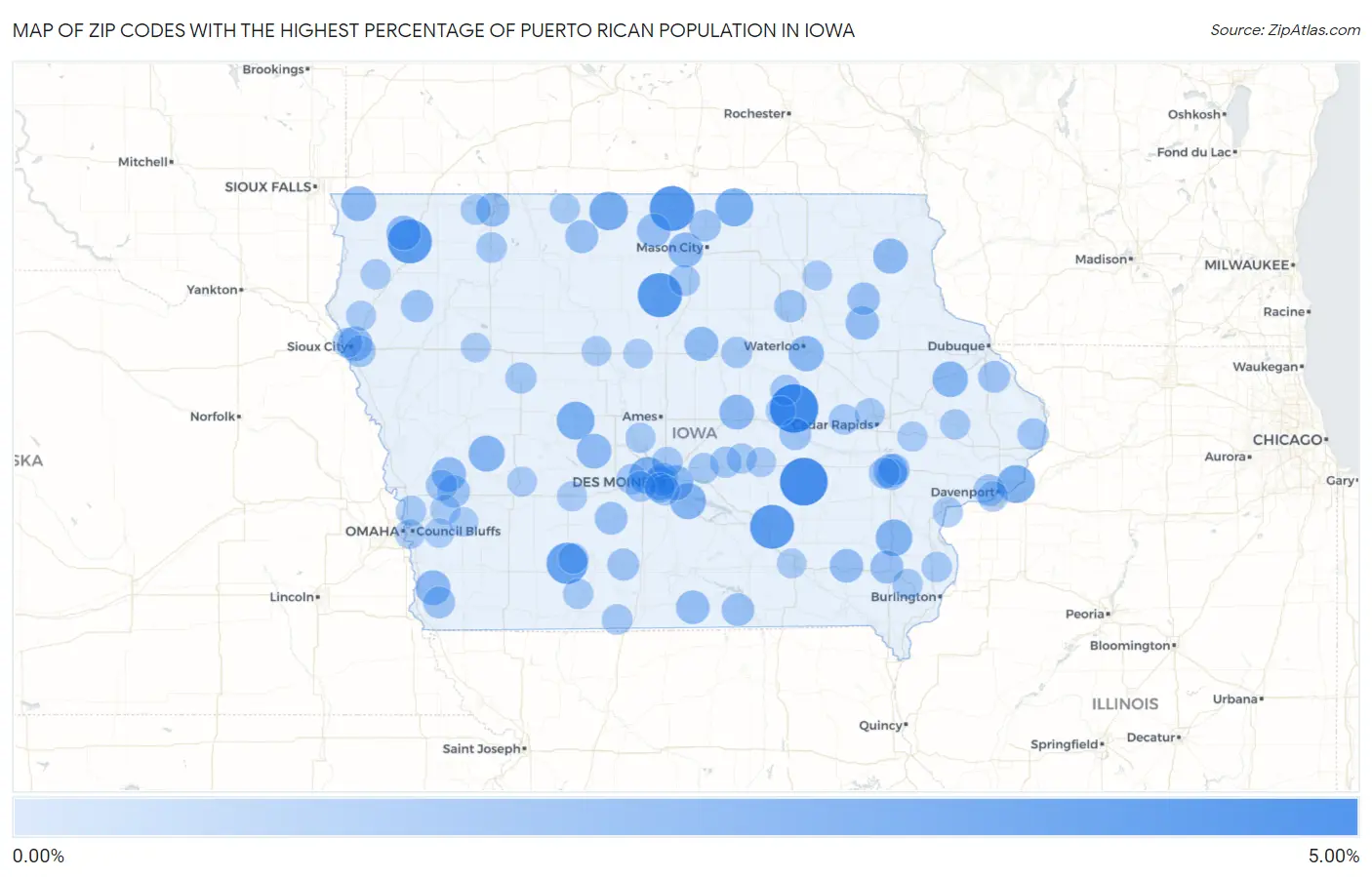 Zip Codes with the Highest Percentage of Puerto Rican Population in Iowa Map