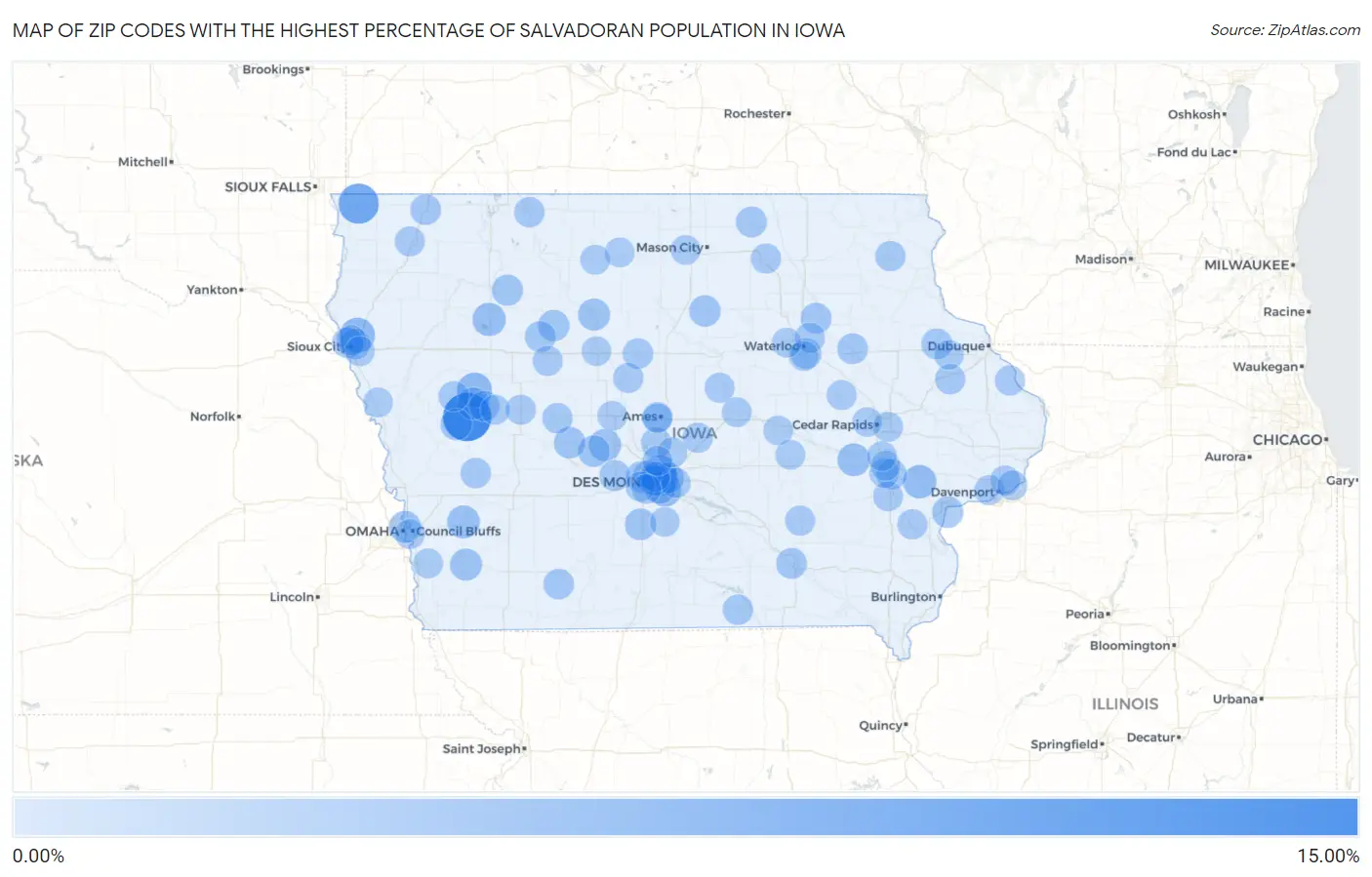 Zip Codes with the Highest Percentage of Salvadoran Population in Iowa Map