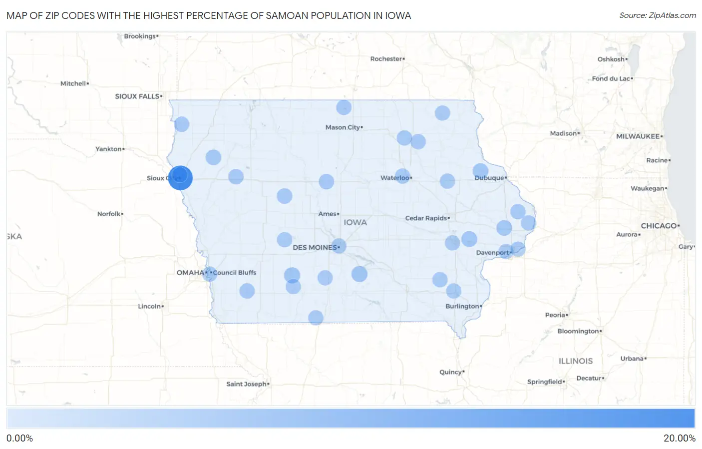 Zip Codes with the Highest Percentage of Samoan Population in Iowa Map
