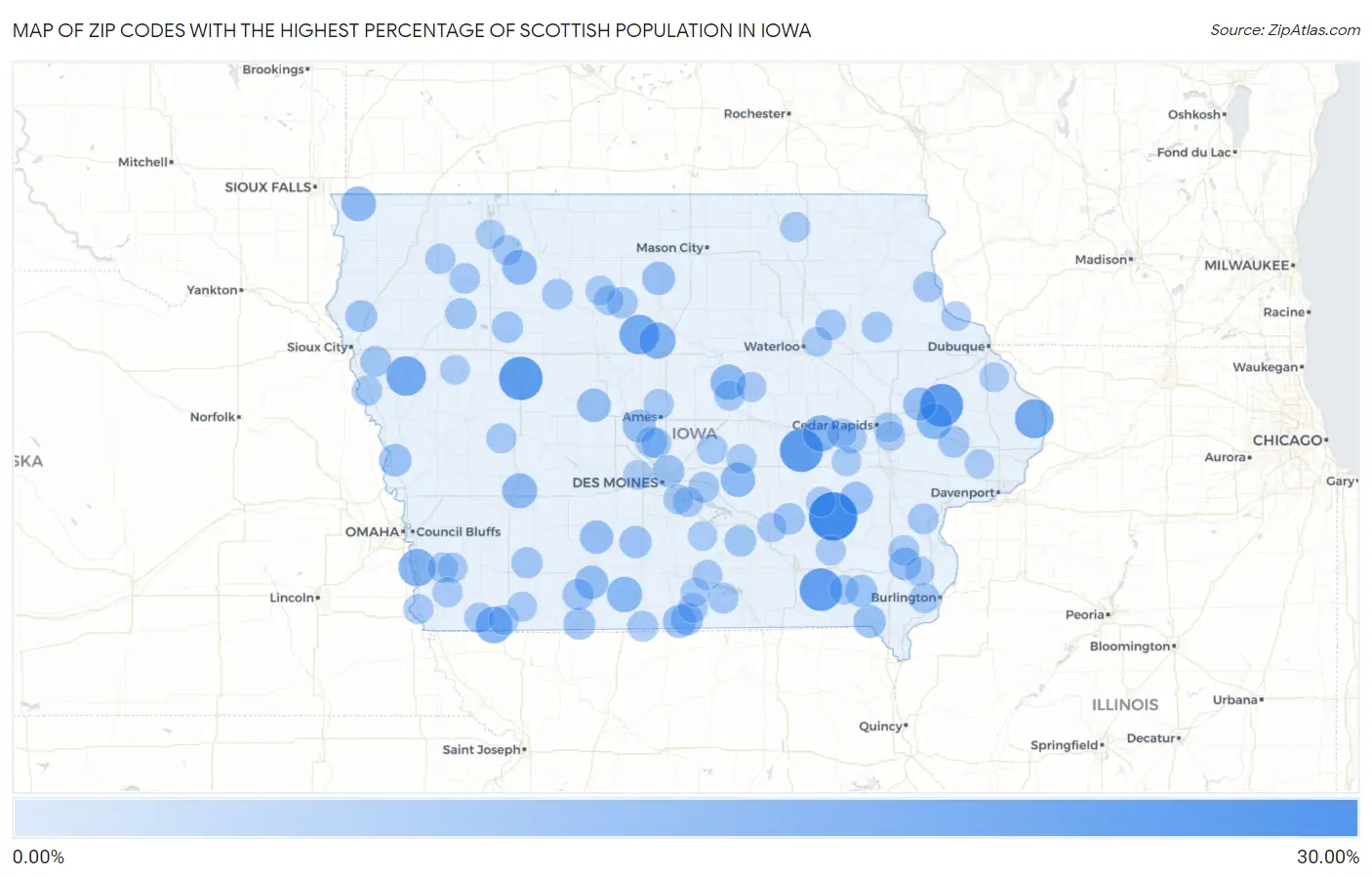 Zip Codes with the Highest Percentage of Scottish Population in Iowa Map