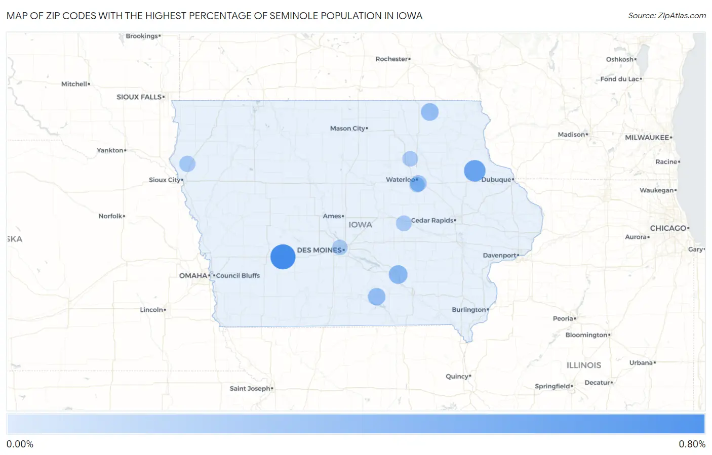 Zip Codes with the Highest Percentage of Seminole Population in Iowa Map