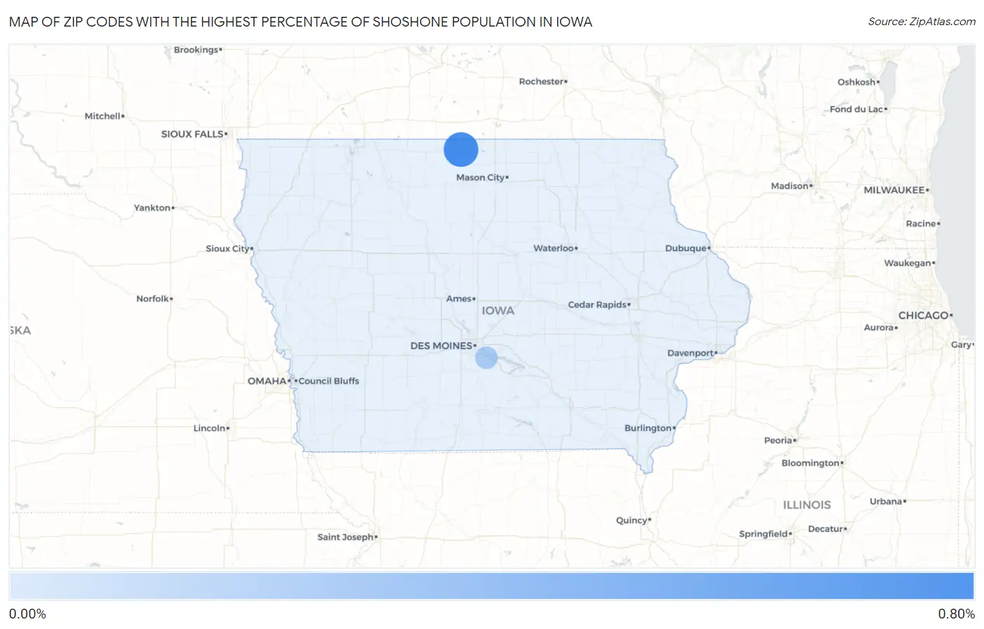 Zip Codes with the Highest Percentage of Shoshone Population in Iowa Map