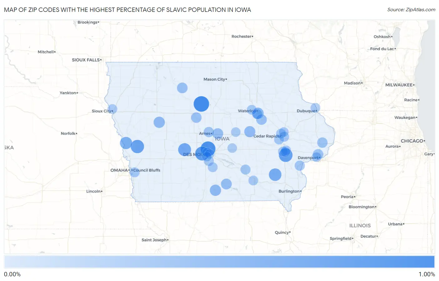 Zip Codes with the Highest Percentage of Slavic Population in Iowa Map