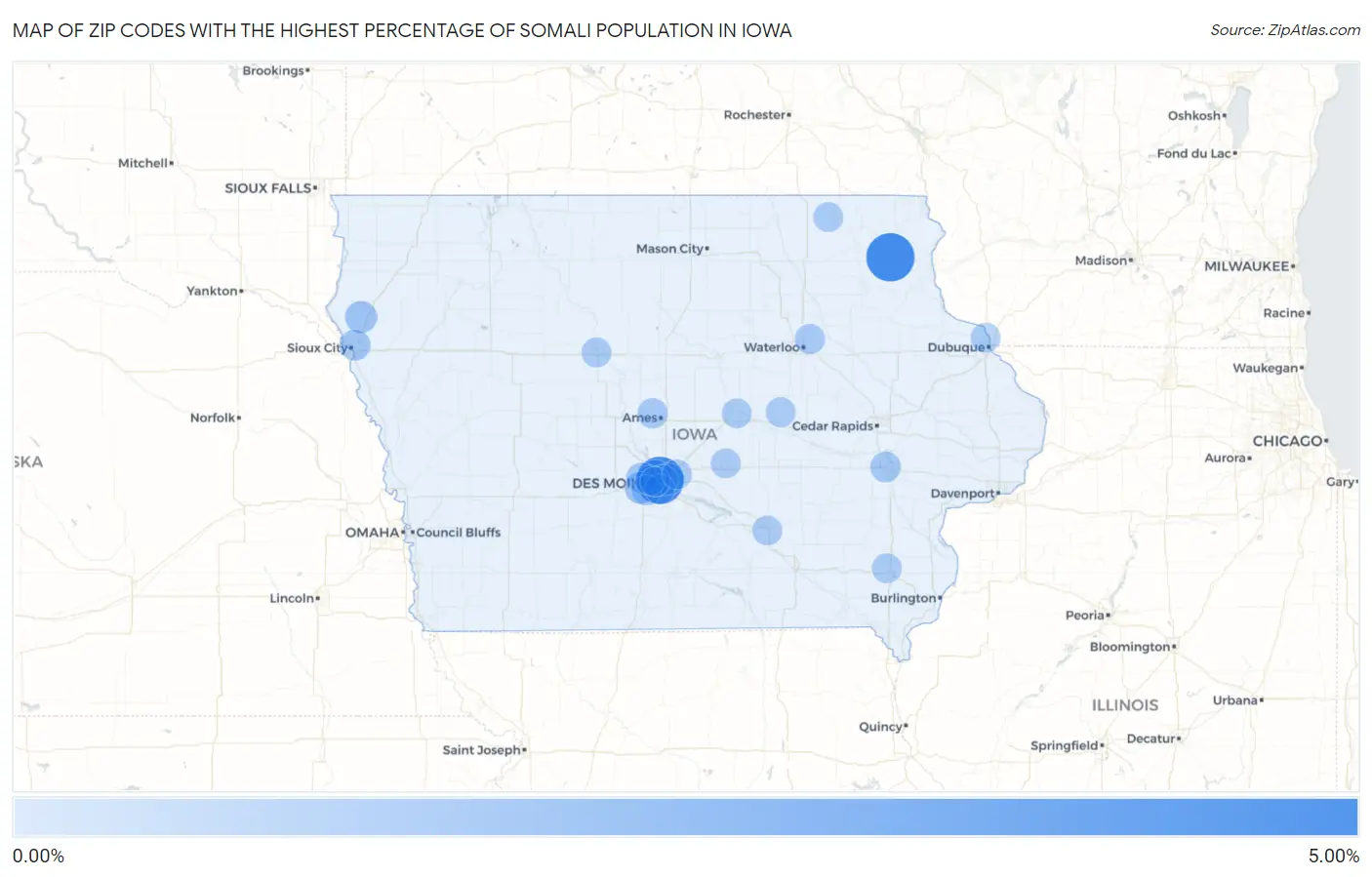 Zip Codes with the Highest Percentage of Somali Population in Iowa Map