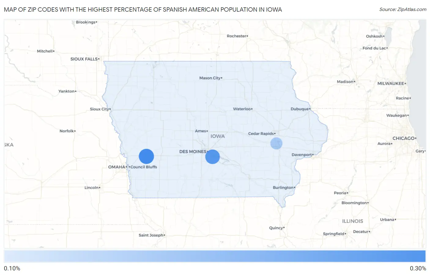 Zip Codes with the Highest Percentage of Spanish American Population in Iowa Map