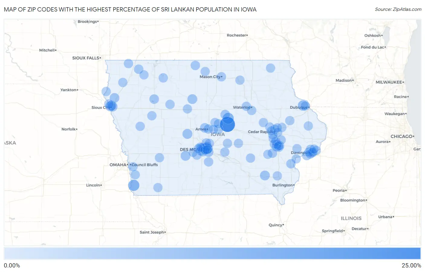 Zip Codes with the Highest Percentage of Sri Lankan Population in Iowa Map