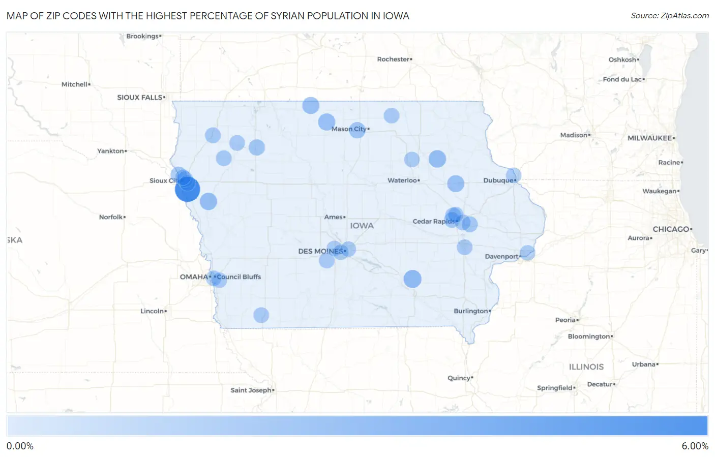 Zip Codes with the Highest Percentage of Syrian Population in Iowa Map