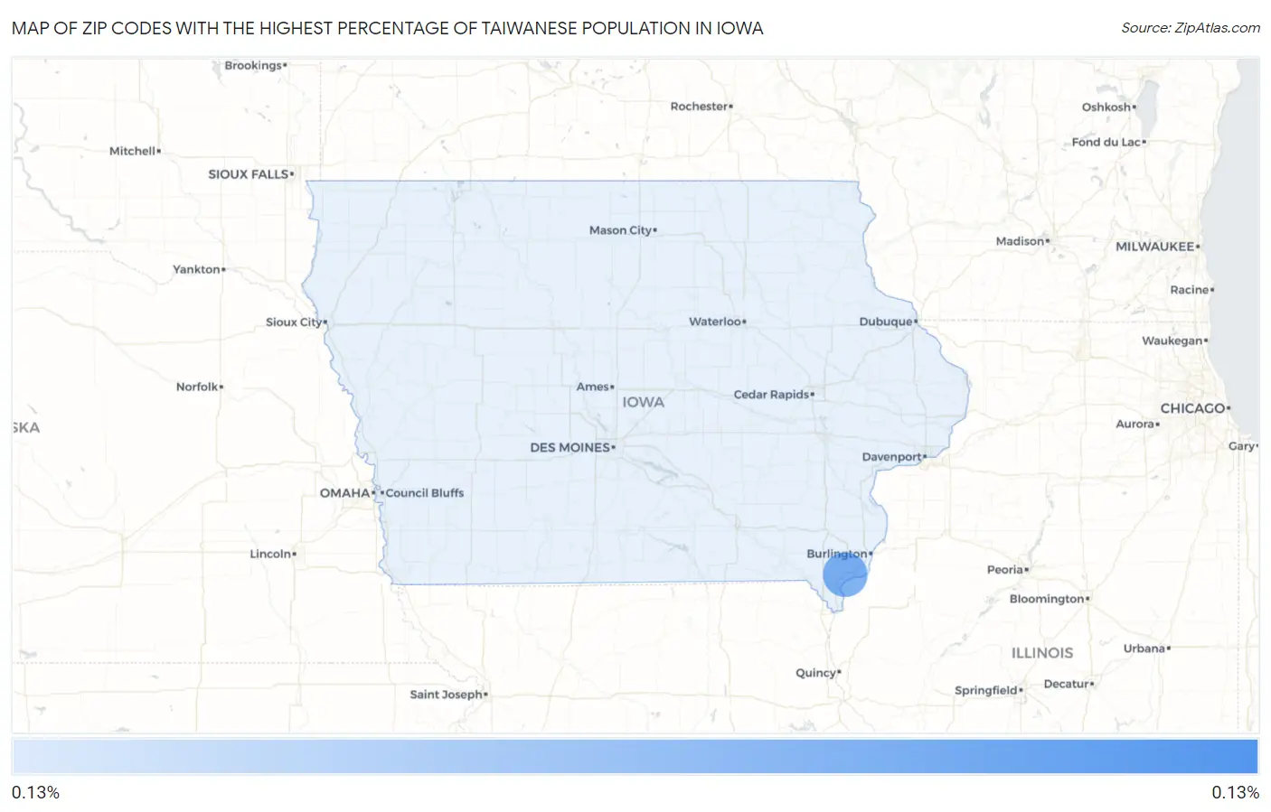 Zip Codes with the Highest Percentage of Taiwanese Population in Iowa Map