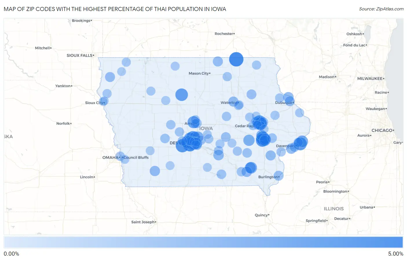 Zip Codes with the Highest Percentage of Thai Population in Iowa Map