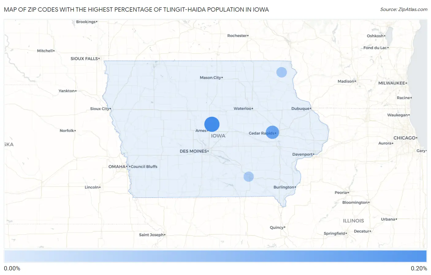 Zip Codes with the Highest Percentage of Tlingit-Haida Population in Iowa Map
