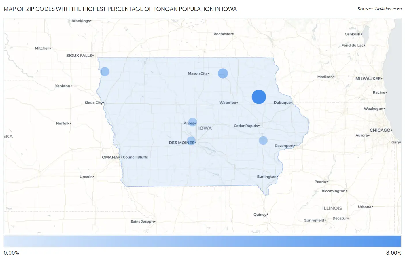 Zip Codes with the Highest Percentage of Tongan Population in Iowa Map