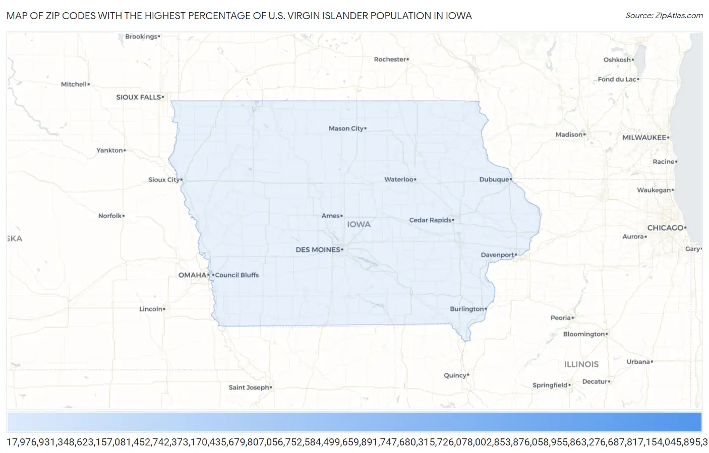 Zip Codes with the Highest Percentage of U.S. Virgin Islander Population in Iowa Map