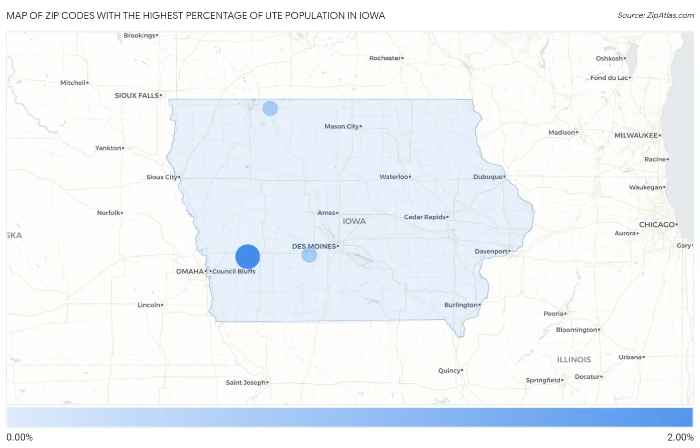 Zip Codes with the Highest Percentage of Ute Population in Iowa Map