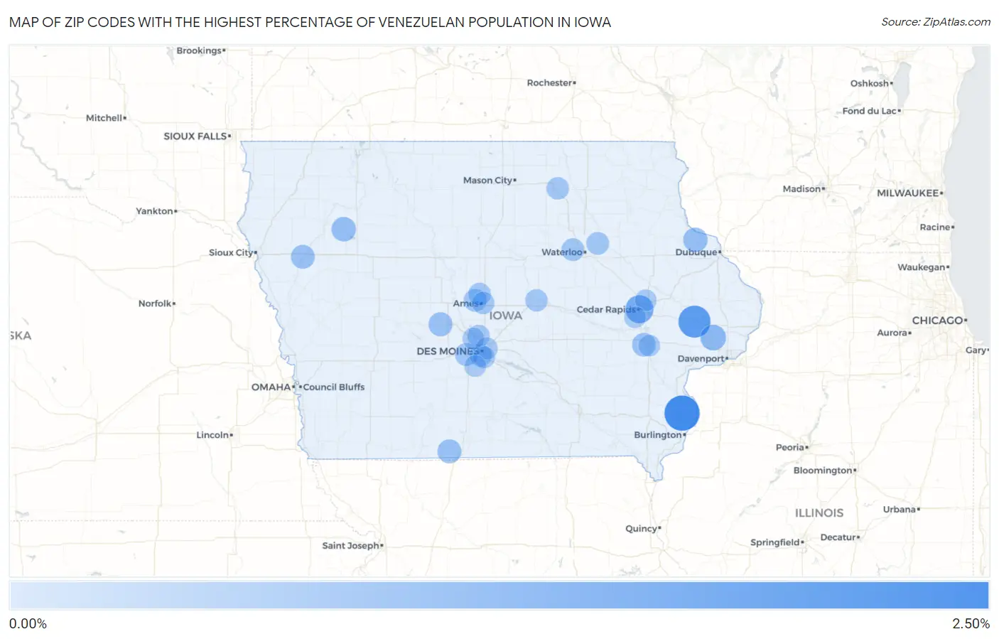 Zip Codes with the Highest Percentage of Venezuelan Population in Iowa Map