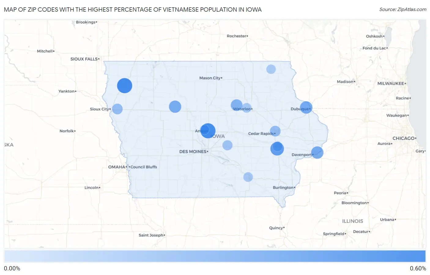Zip Codes with the Highest Percentage of Vietnamese Population in Iowa Map