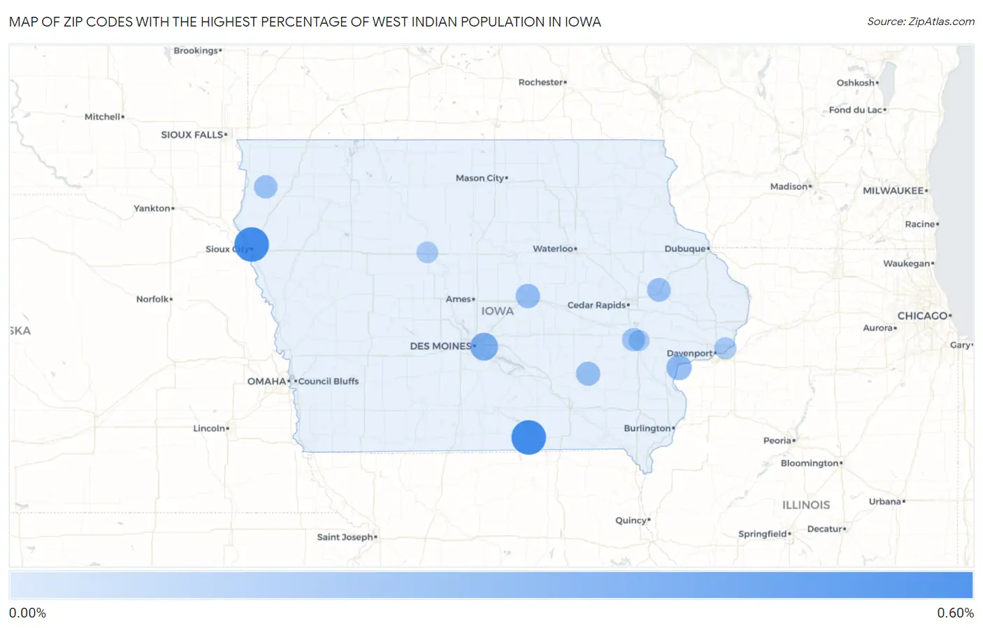 Zip Codes with the Highest Percentage of West Indian Population in Iowa Map