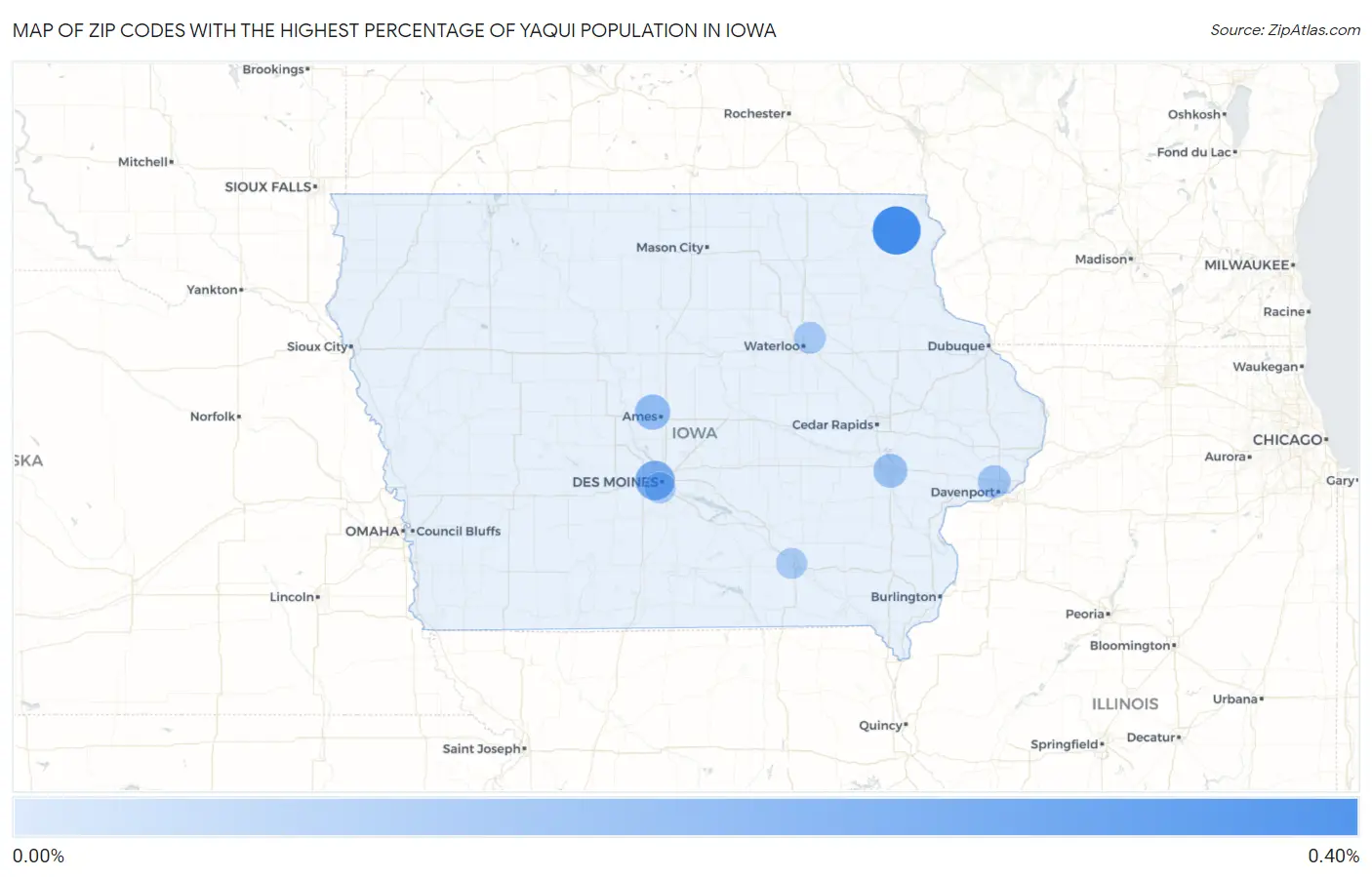 Zip Codes with the Highest Percentage of Yaqui Population in Iowa Map