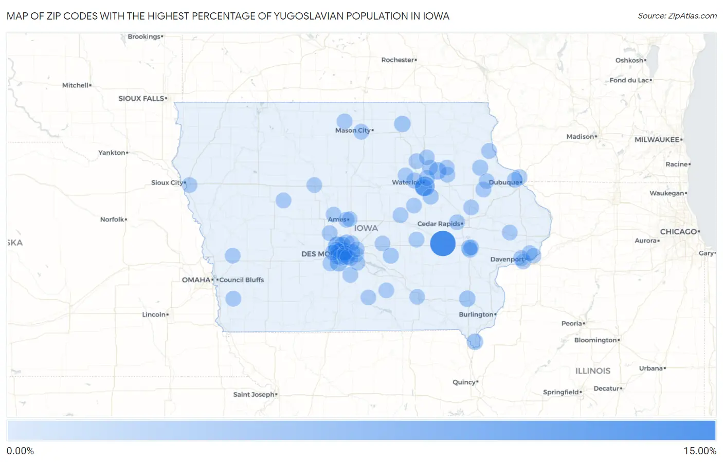 Zip Codes with the Highest Percentage of Yugoslavian Population in Iowa Map