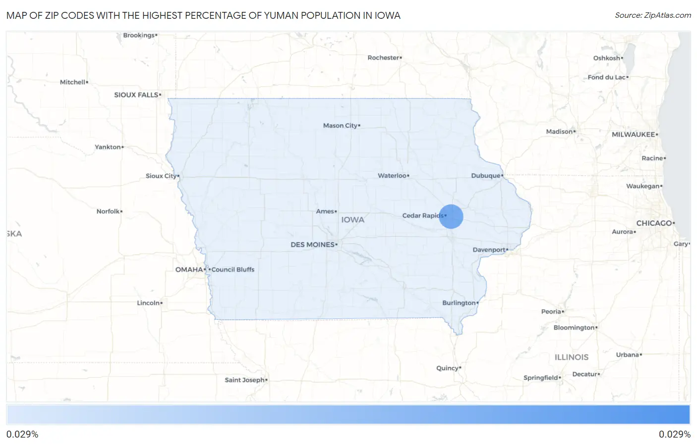 Zip Codes with the Highest Percentage of Yuman Population in Iowa Map