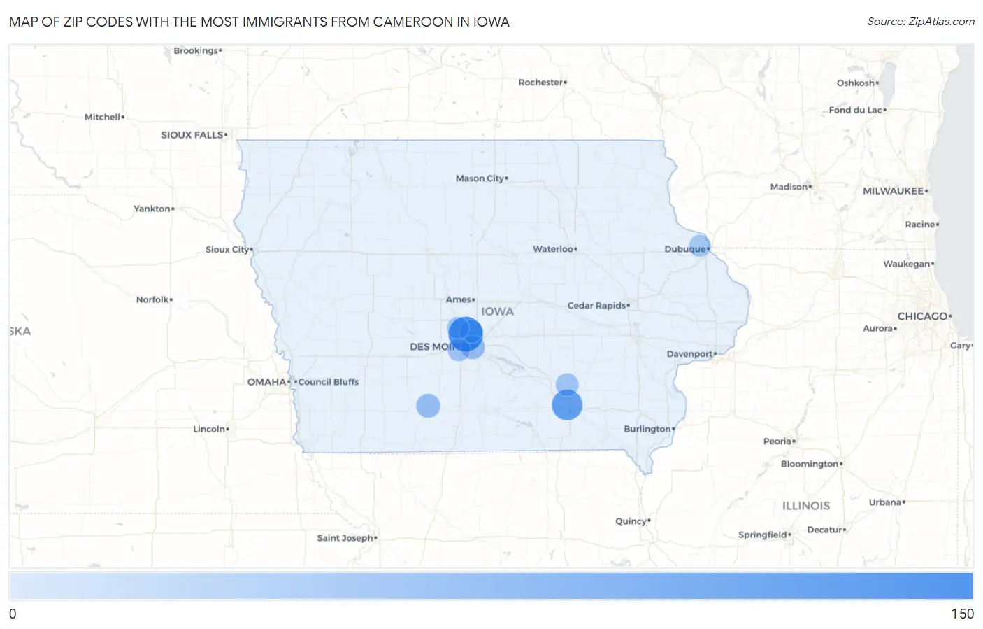 Zip Codes with the Most Immigrants from Cameroon in Iowa Map