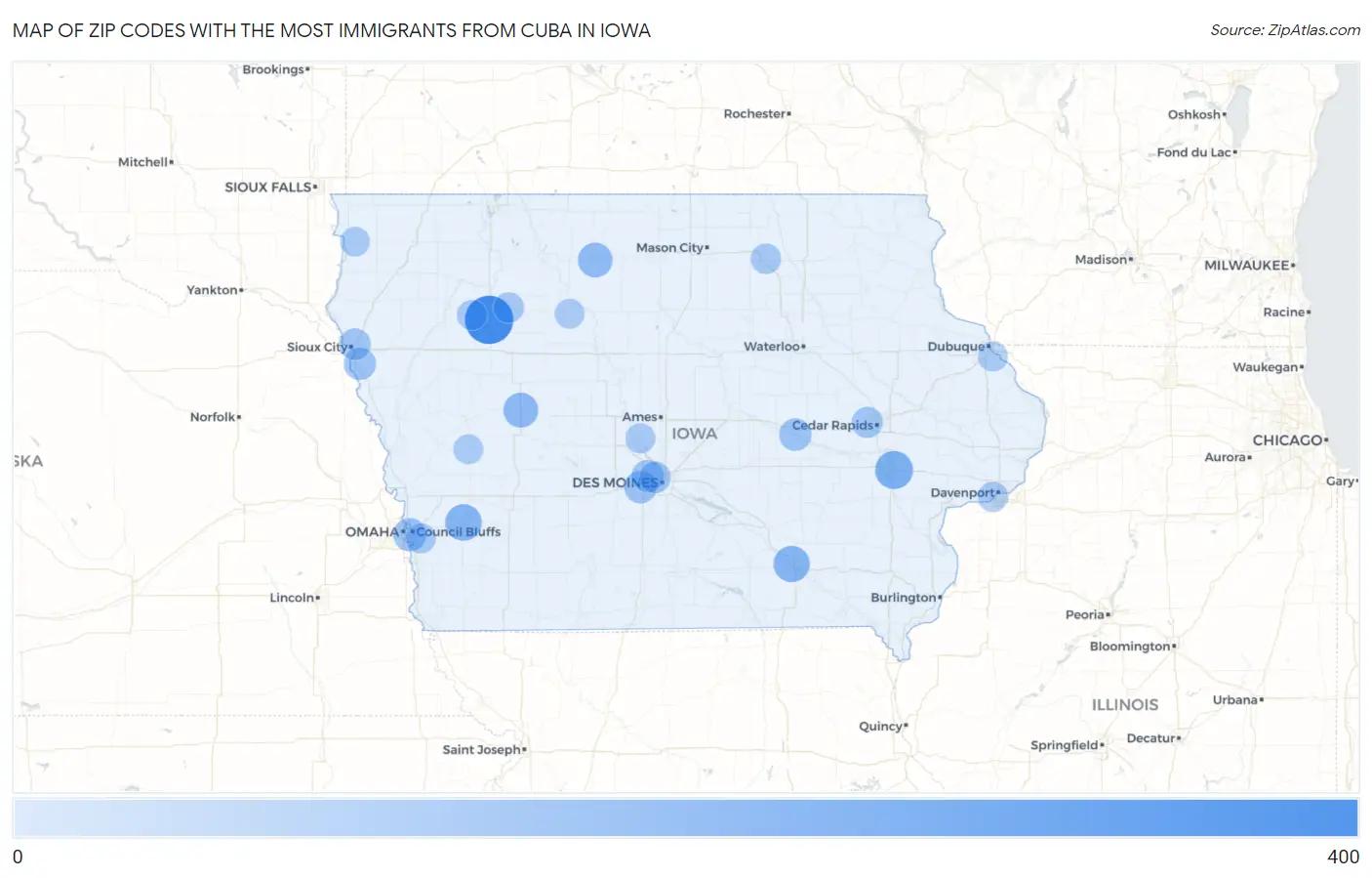 Zip Codes with the Most Immigrants from Cuba in Iowa Map