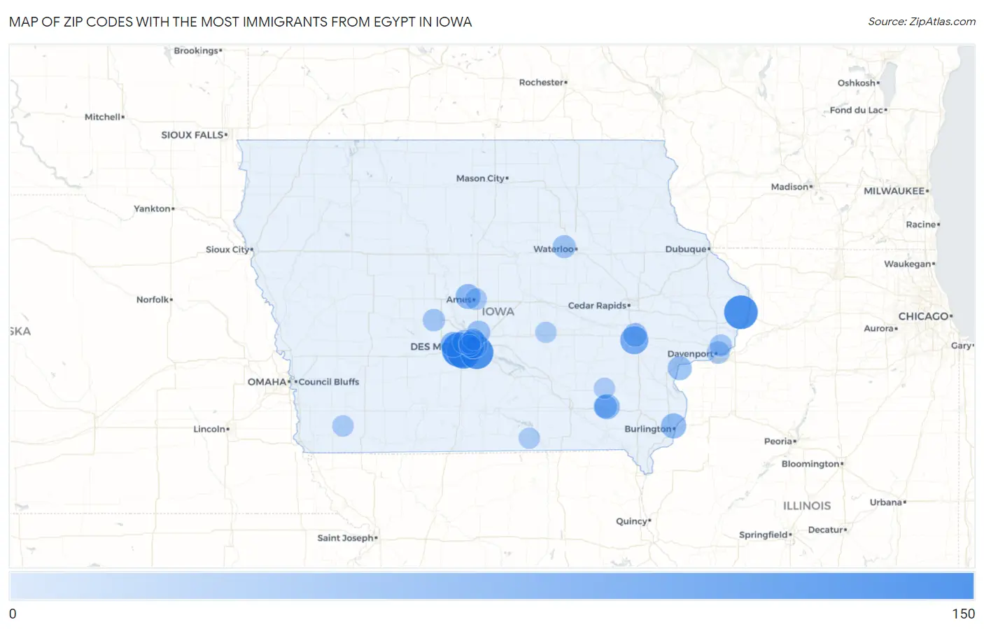 Zip Codes with the Most Immigrants from Egypt in Iowa Map