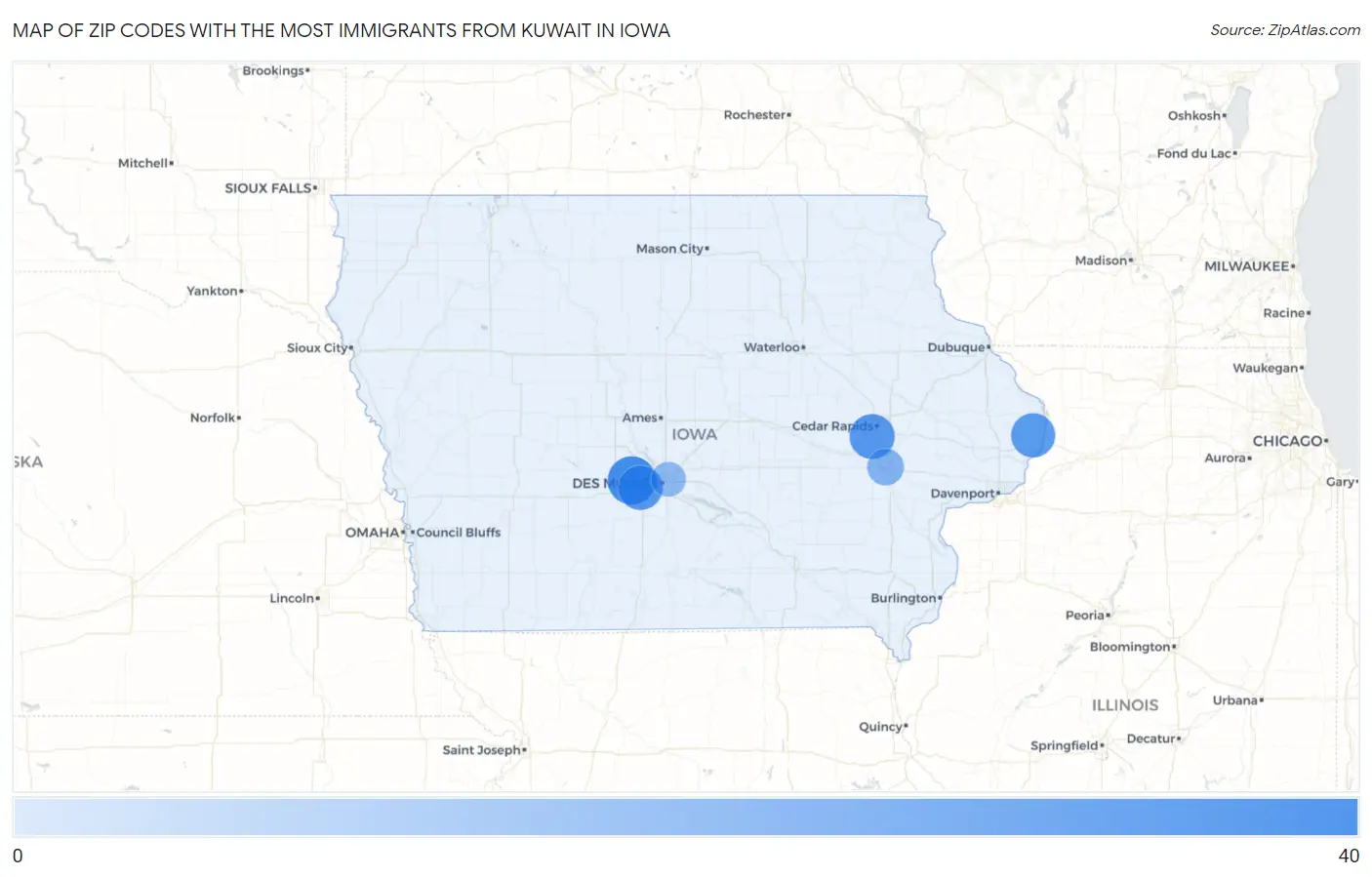 Zip Codes with the Most Immigrants from Kuwait in Iowa Map