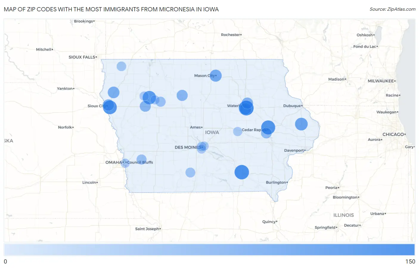 Zip Codes with the Most Immigrants from Micronesia in Iowa Map