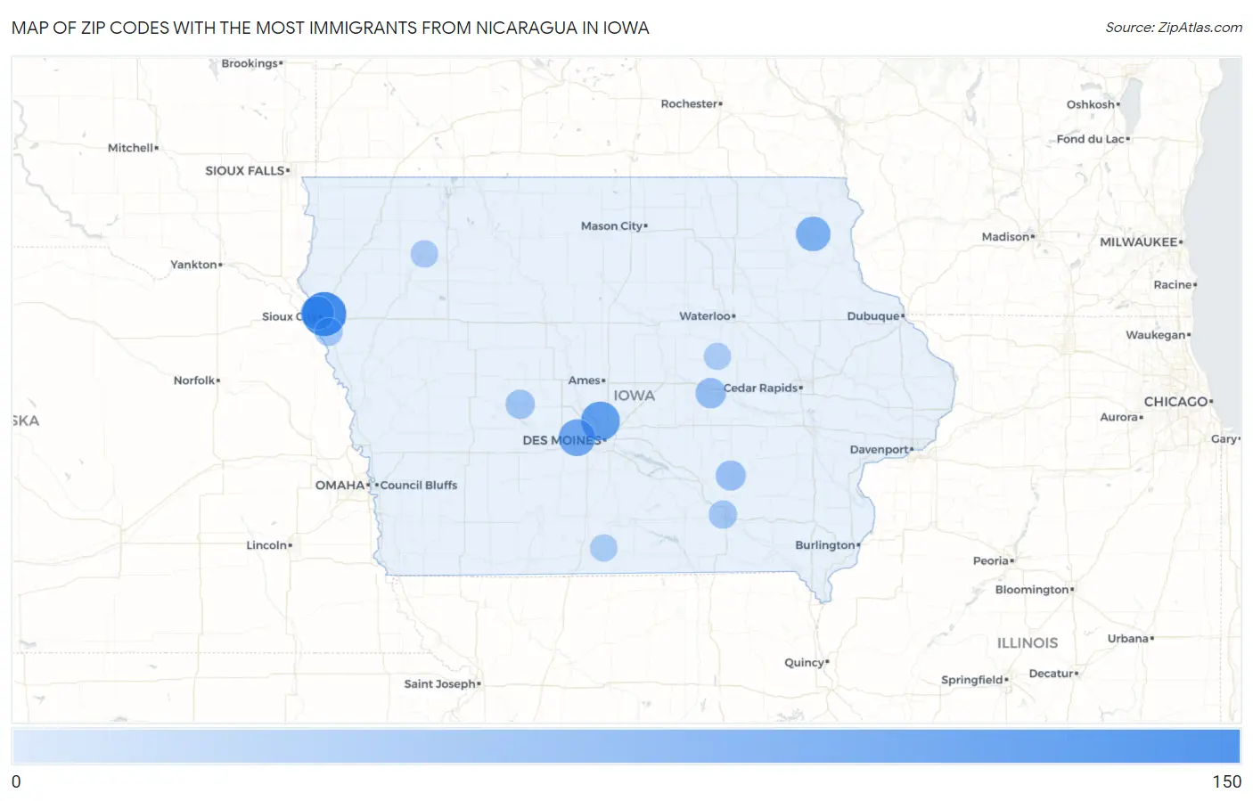 Zip Codes with the Most Immigrants from Nicaragua in Iowa Map