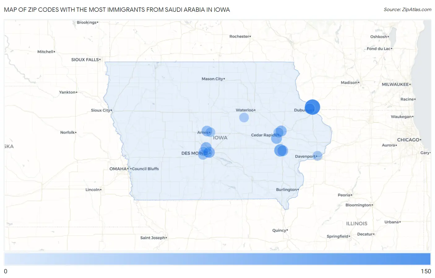Zip Codes with the Most Immigrants from Saudi Arabia in Iowa Map