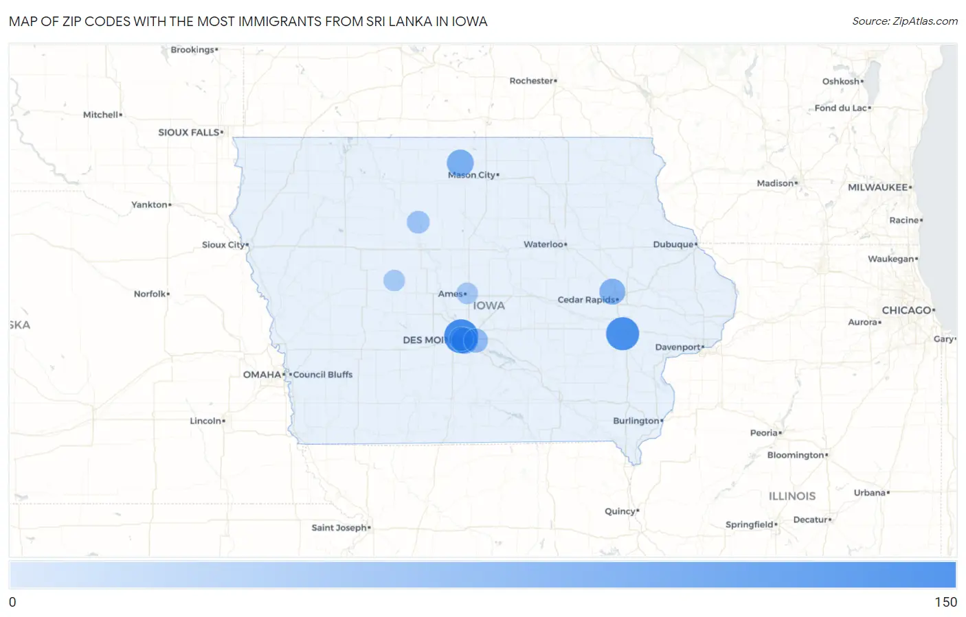 Zip Codes with the Most Immigrants from Sri Lanka in Iowa Map