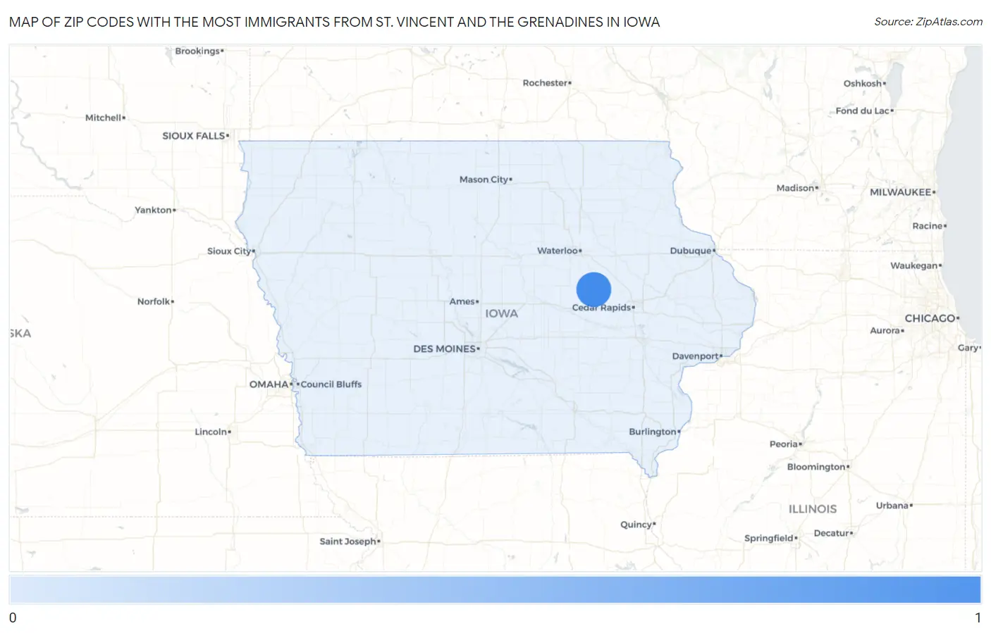 Zip Codes with the Most Immigrants from St. Vincent and the Grenadines in Iowa Map