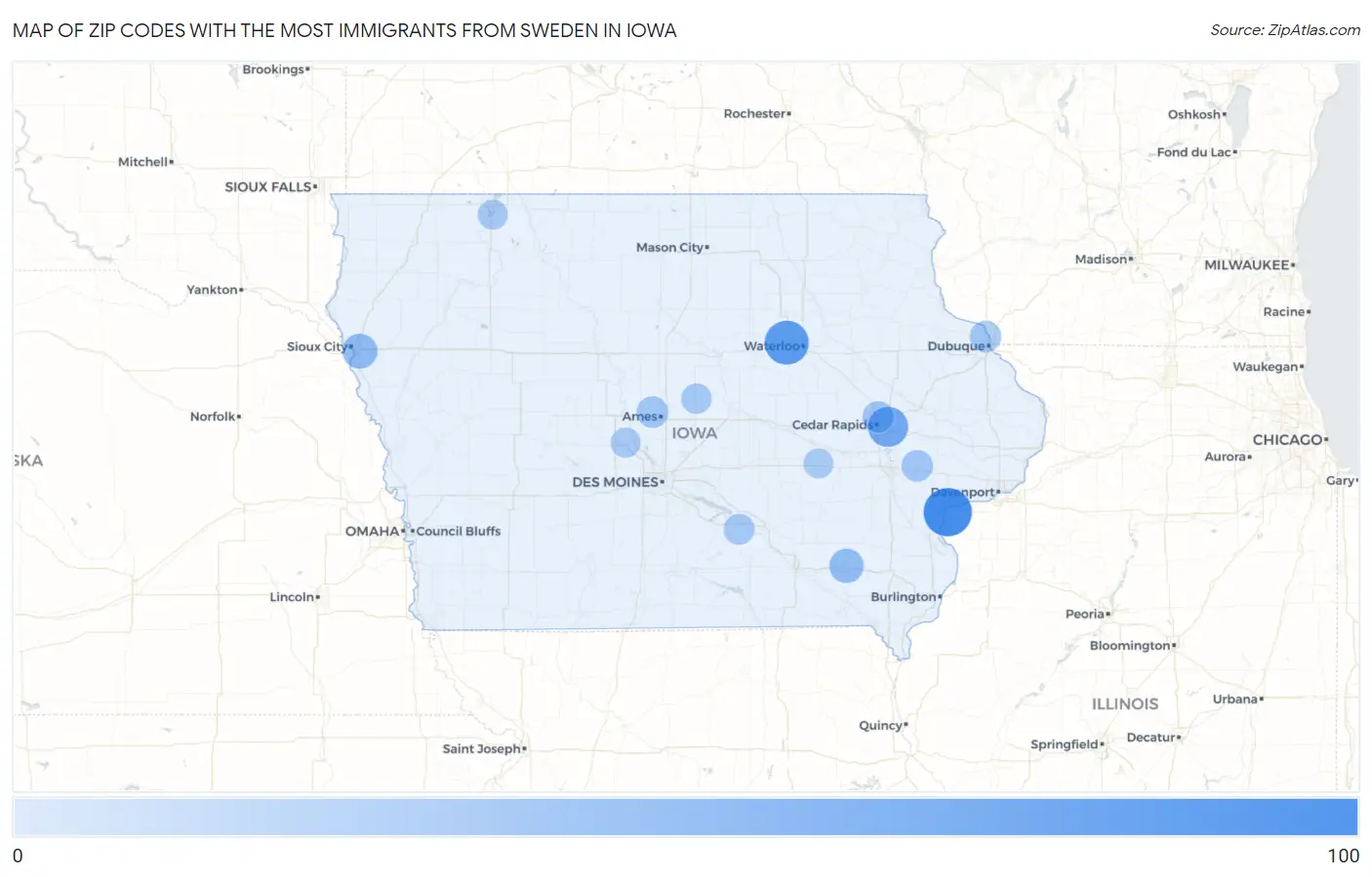 Zip Codes with the Most Immigrants from Sweden in Iowa Map