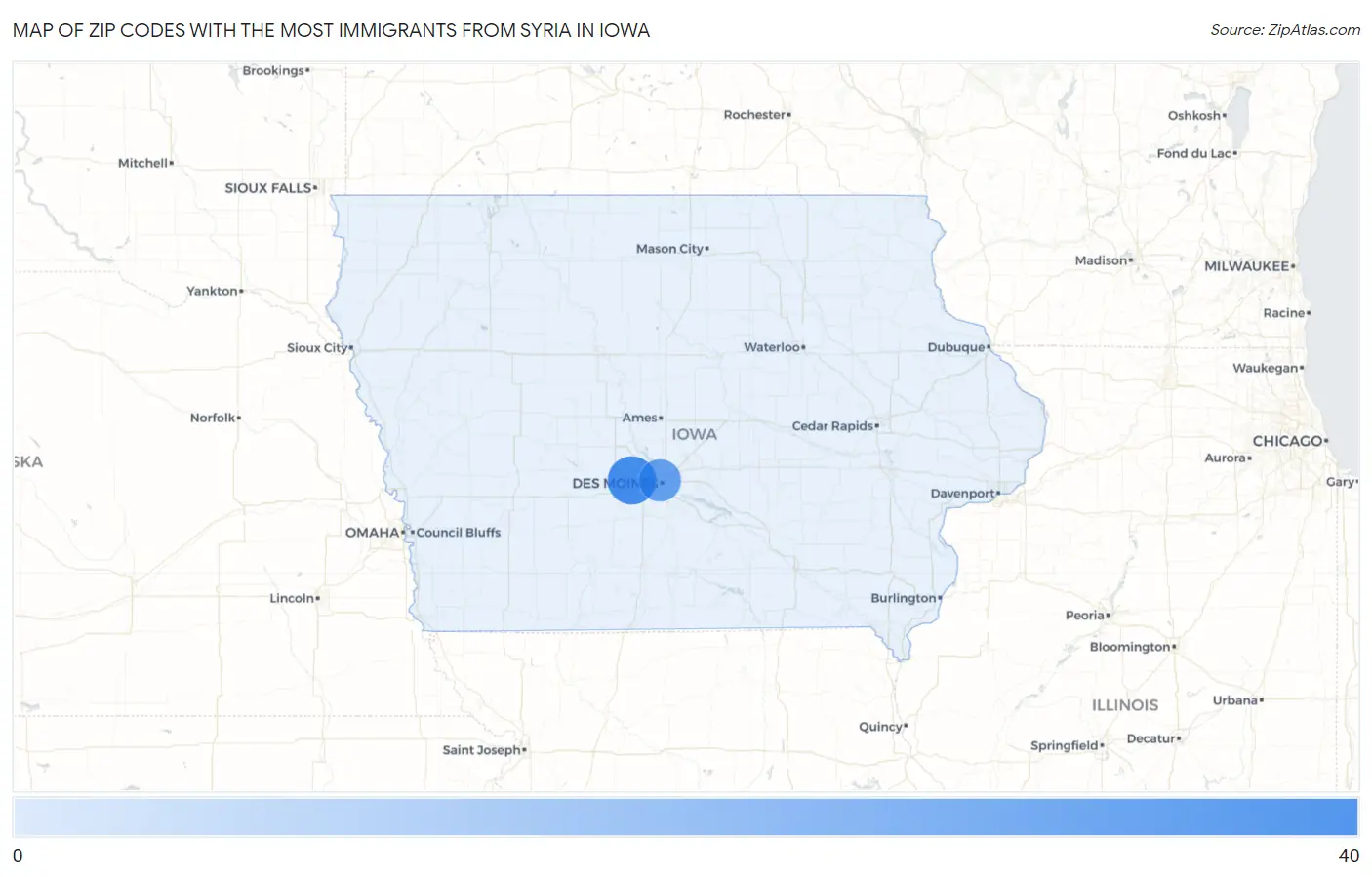 Zip Codes with the Most Immigrants from Syria in Iowa Map