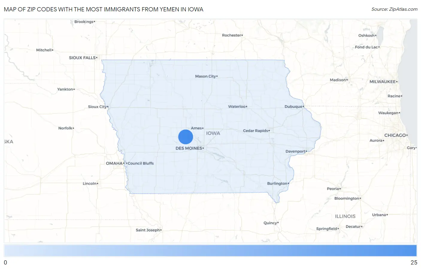 Zip Codes with the Most Immigrants from Yemen in Iowa Map